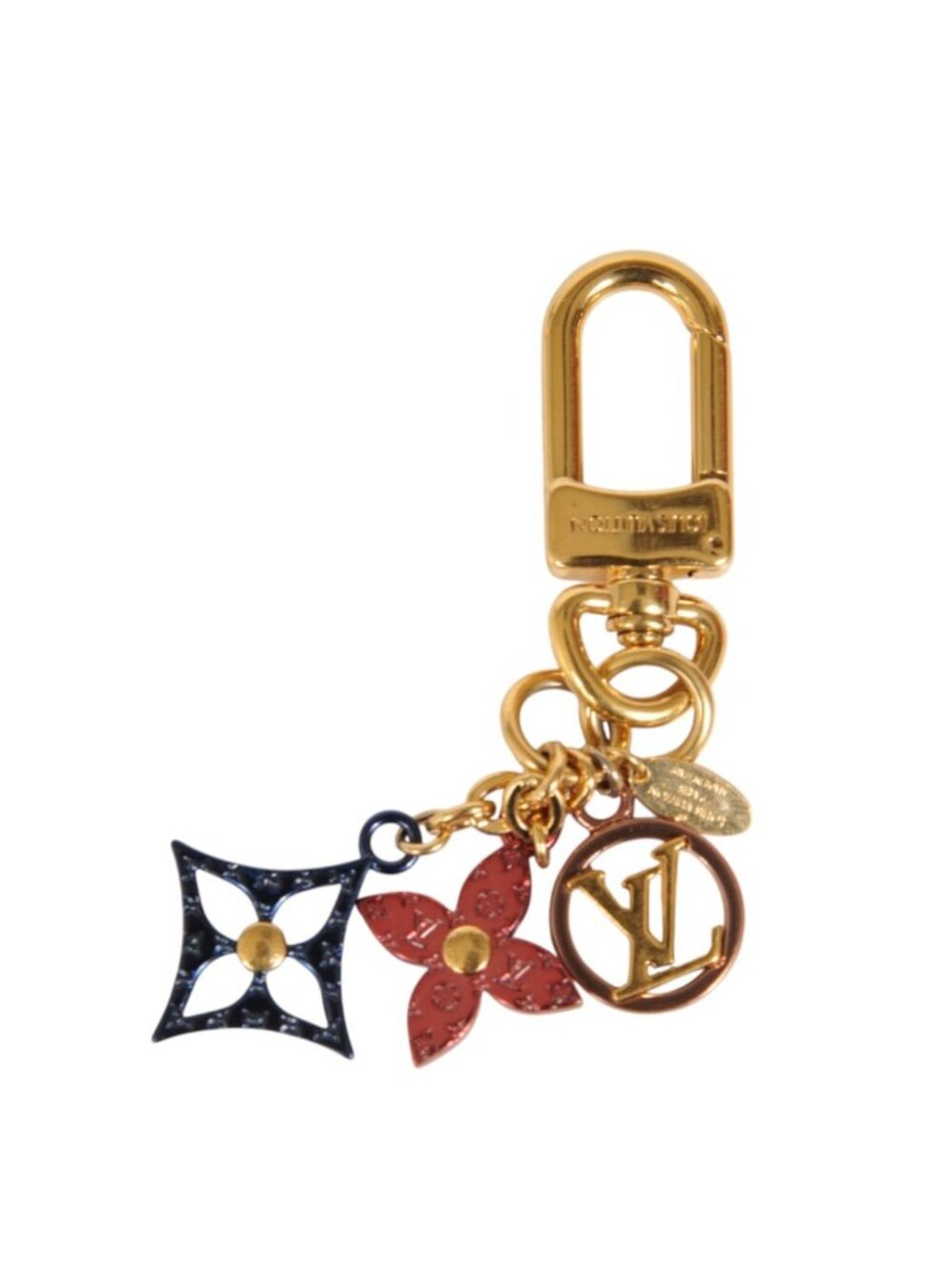 Louis Vuitton Nanogram De Fleur Bag Charm Keyring Gold Red Blue Pink Lv Logo